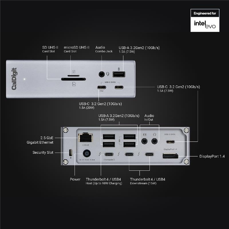 CalDigit TS4 Thunderbolt 4 Dock - 18 Ports, 98W Charging, 40Gb/s Thunderbolt 4, USB-A/C, 2.5GbE, 8K/6K Displays, Mac/PC/Chrome Compatible - Image 2