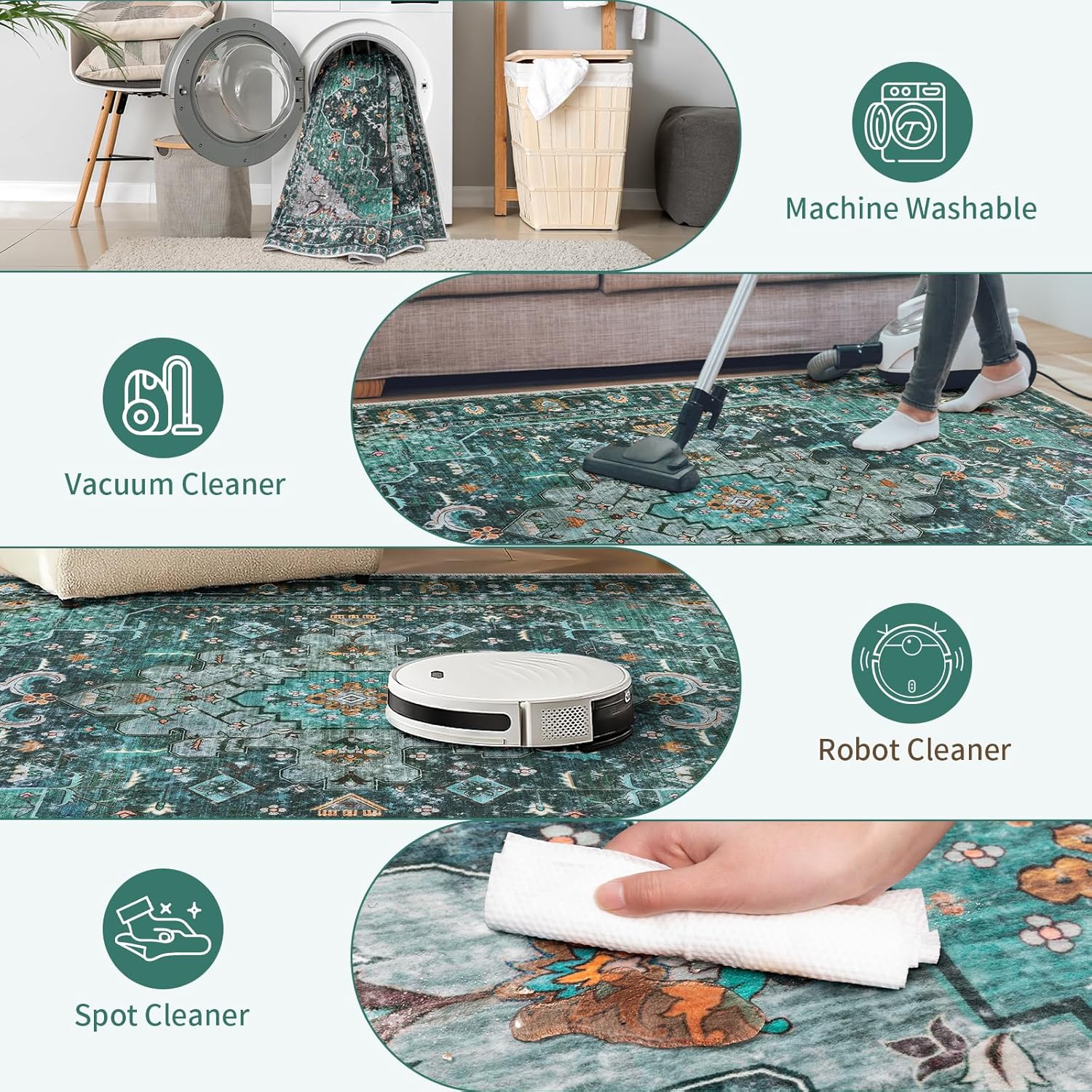 Ciicool Washable Area Rug 2x3ft Small Boho Rug, Teal Rugs for Entryway Non-Slip Entry Rugs Low-Pile Door Mat Floor Accent Carpet for Entrance Bedroom Kitchen Bathroom Foyer Decor - Image 4