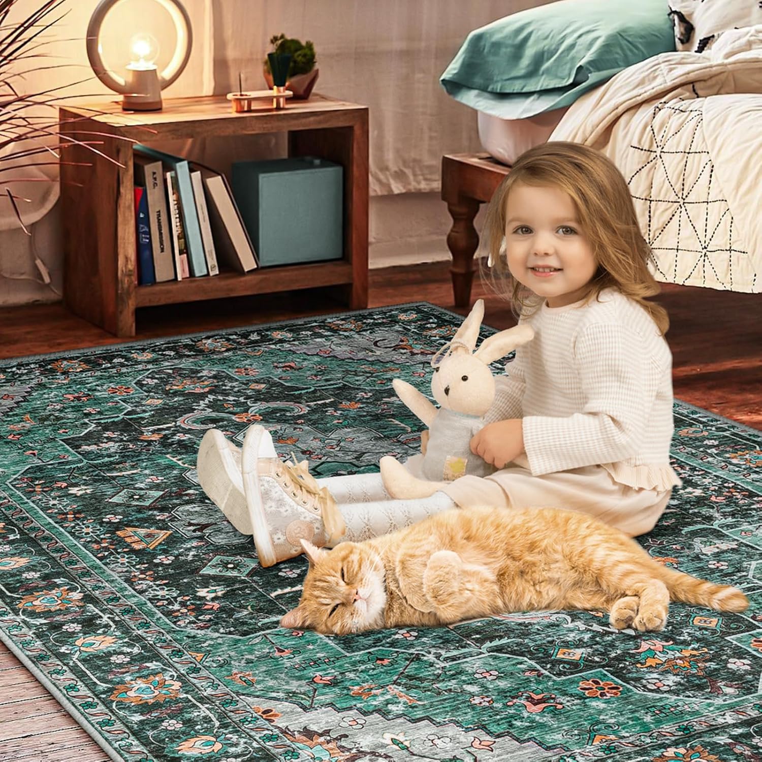 Ciicool Washable Area Rug 2x3ft Small Boho Rug, Teal Rugs for Entryway Non-Slip Entry Rugs Low-Pile Door Mat Floor Accent Carpet for Entrance Bedroom Kitchen Bathroom Foyer Decor - Image 8