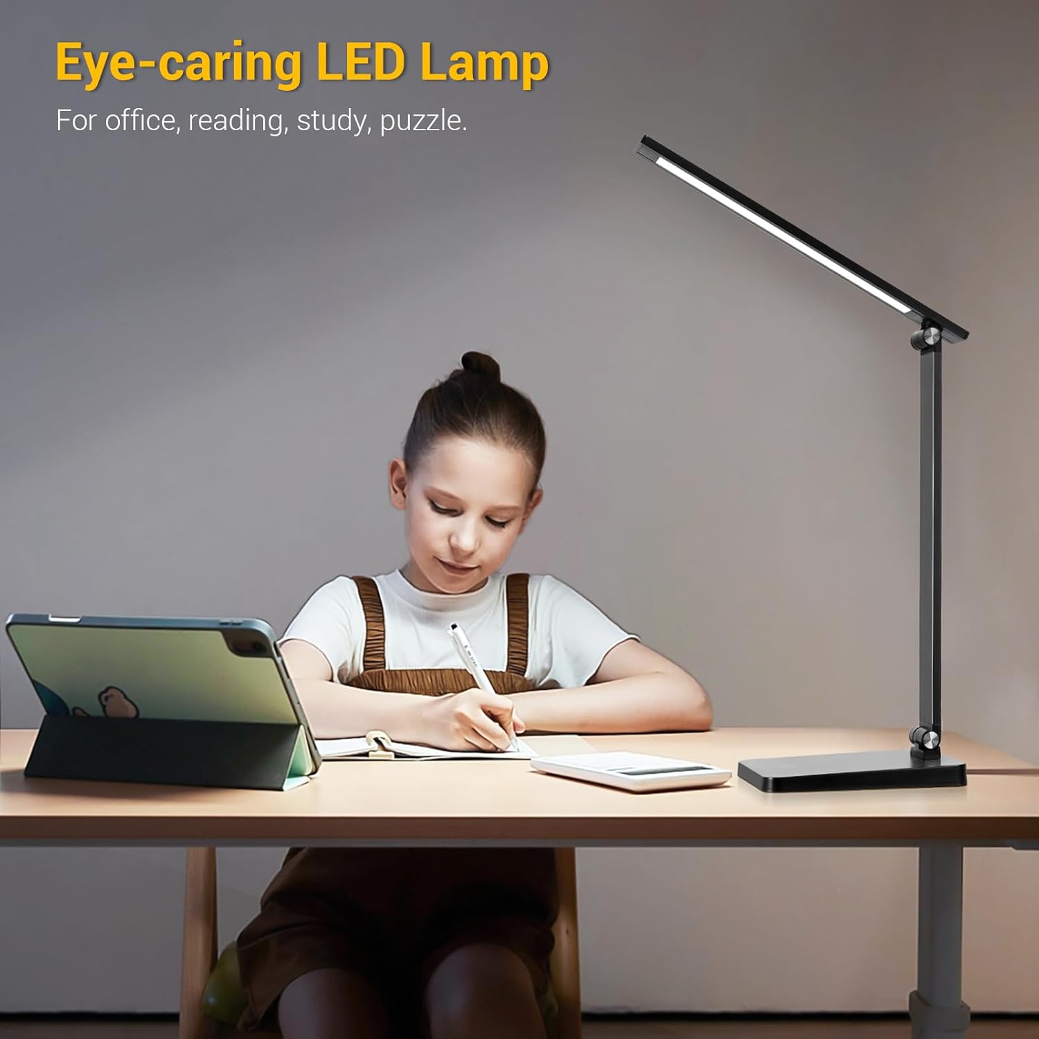 LED Desk Lamp for Home Office, 3 Levels Dimmable Desk Light with USB Charging Port, Small Study Lamp, Reading Light for Table, Black, 5000K - Image 5