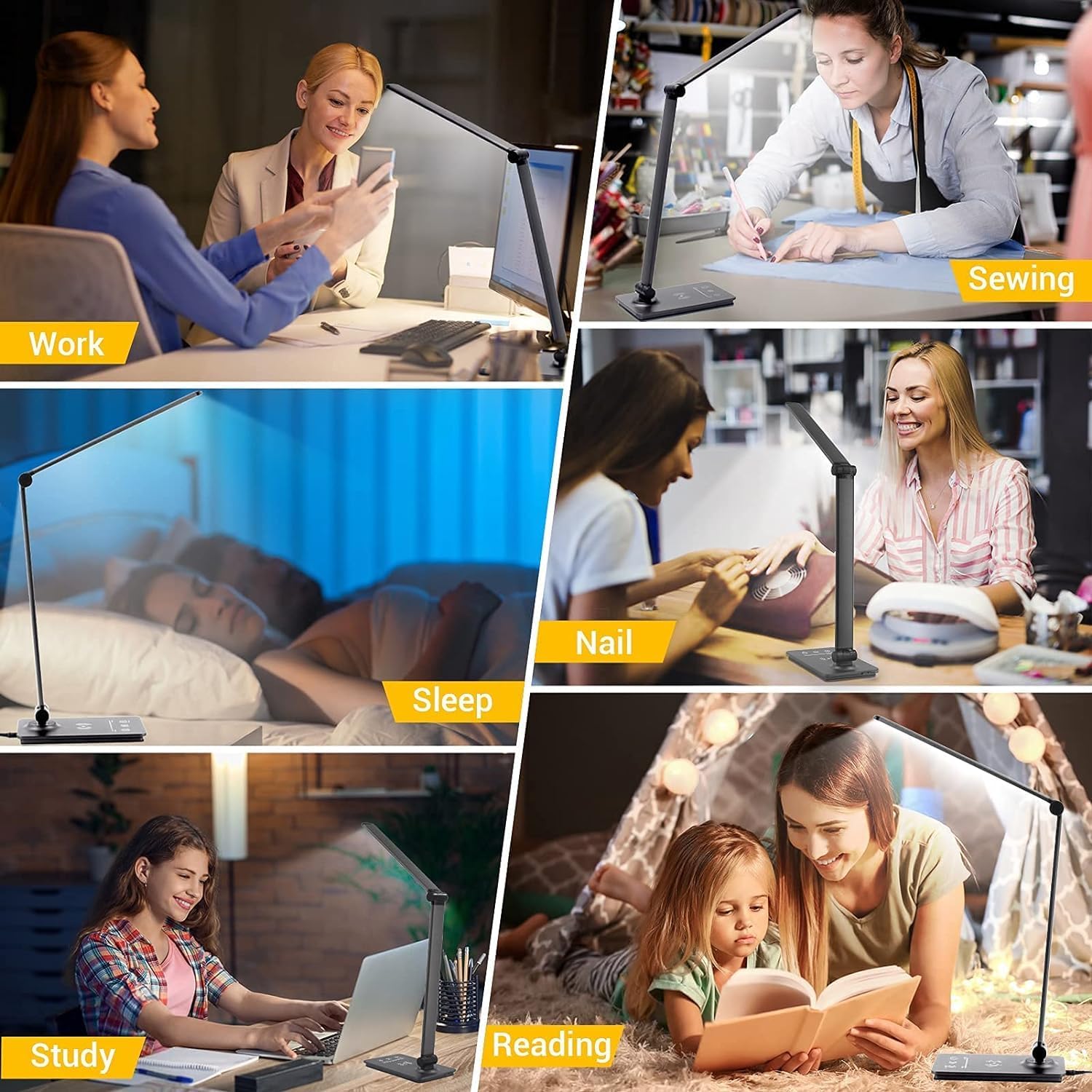 LED Desk Lamp for Home Office, 3 Levels Dimmable Desk Light with USB Charging Port, Small Study Lamp, Reading Light for Table, Black, 5000K - Image 7