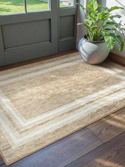OJIA Modern Bordered Washable Rug 3'x5', Printed Non Slip Rug for Living Room Soft Bedroom Entry Mat Non-Shedding Accent Carpet Indoor Door Mat Small Carpet for Entryway Kitchen Bathroom Office