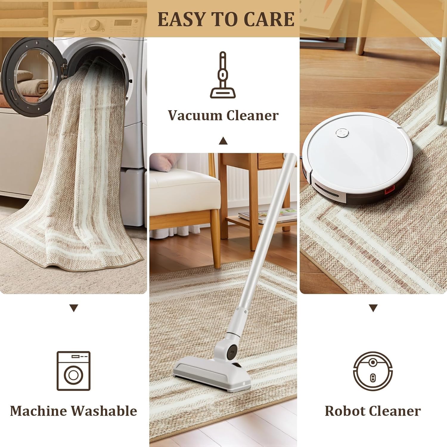 OJIA Modern Bordered Washable Rug 3'x5', Printed Non Slip Rug for Living Room Soft Bedroom Entry Mat Non-Shedding Accent Carpet Indoor Door Mat Small Carpet for Entryway Kitchen Bathroom Office - Image 5