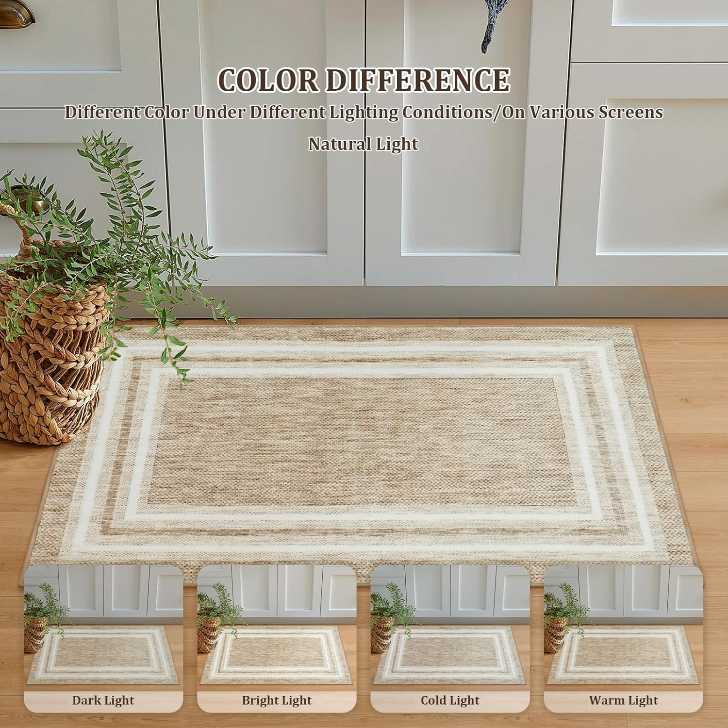 OJIA Modern Bordered Washable Rug 3'x5', Printed Non Slip Rug for Living Room Soft Bedroom Entry Mat Non-Shedding Accent Carpet Indoor Door Mat Small Carpet for Entryway Kitchen Bathroom Office - Image 6