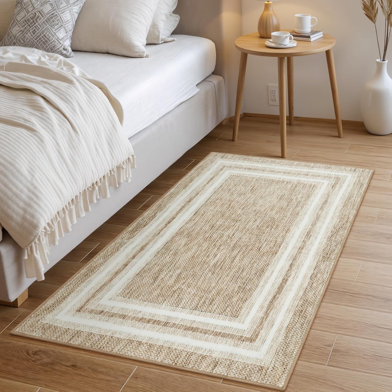 OJIA Modern Bordered Washable Rug 3'x5', Printed Non Slip Rug for Living Room Soft Bedroom Entry Mat Non-Shedding Accent Carpet Indoor Door Mat Small Carpet for Entryway Kitchen Bathroom Office - Image 7