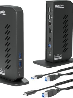 Plugable USB 3.0 and USB-C Universal Laptop Docking Station with 2 HDMI Ports for Windows, Mac (Driver Required), and ChromeOS. Gigabit Ethernet, Audio