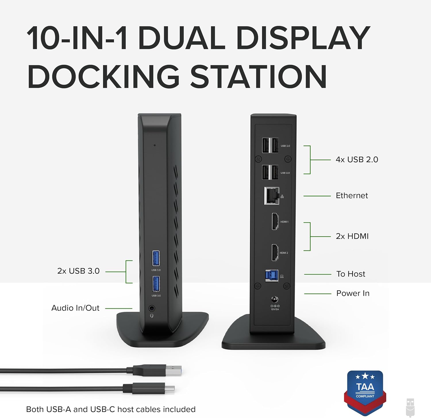 Plugable USB 3.0 and USB-C Universal Laptop Docking Station with 2 HDMI Ports for Windows, Mac (Driver Required), and ChromeOS. Gigabit Ethernet, Audio - Image 2
