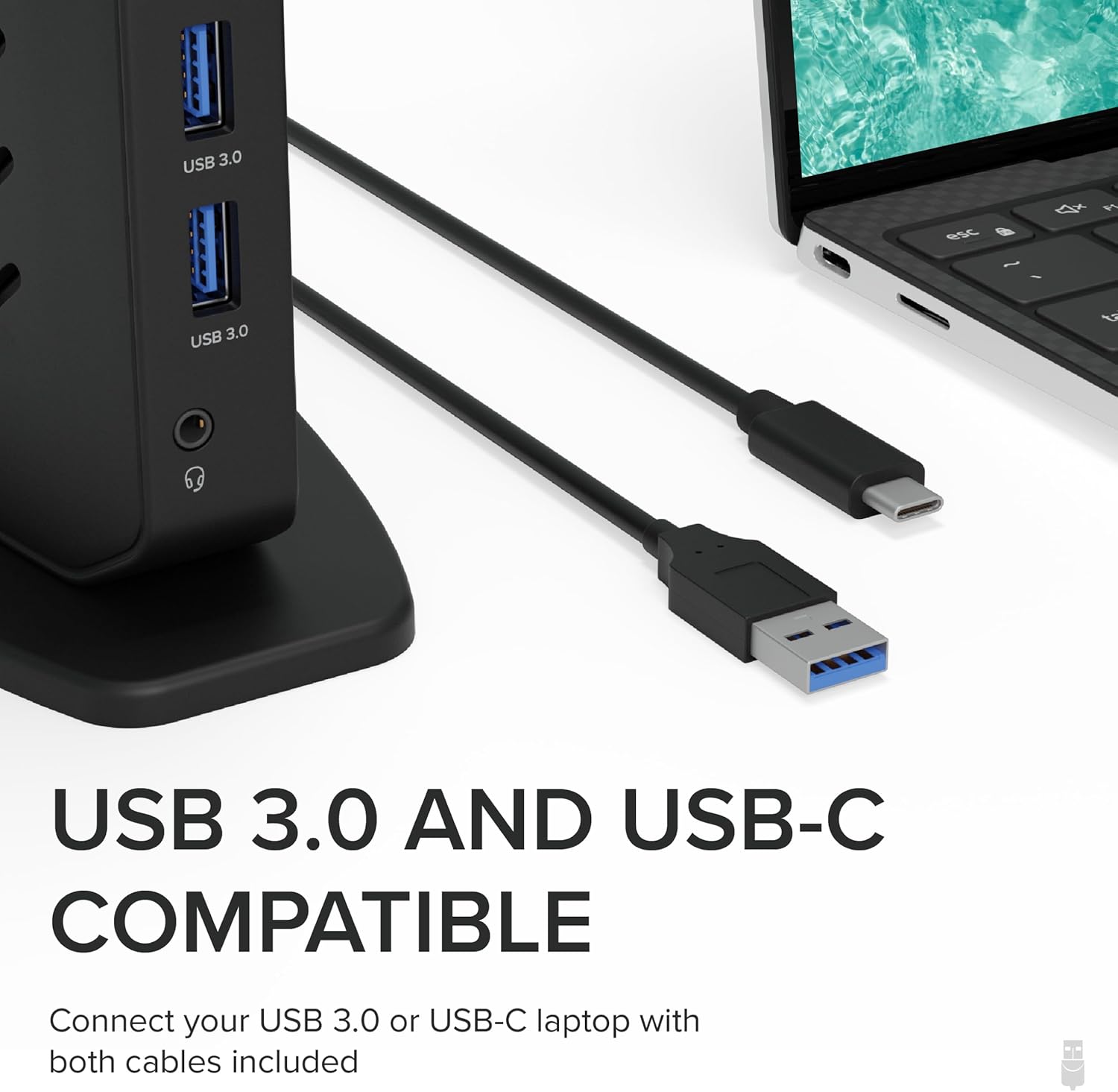 Plugable USB 3.0 and USB-C Universal Laptop Docking Station with 2 HDMI Ports for Windows, Mac (Driver Required), and ChromeOS. Gigabit Ethernet, Audio - Image 4