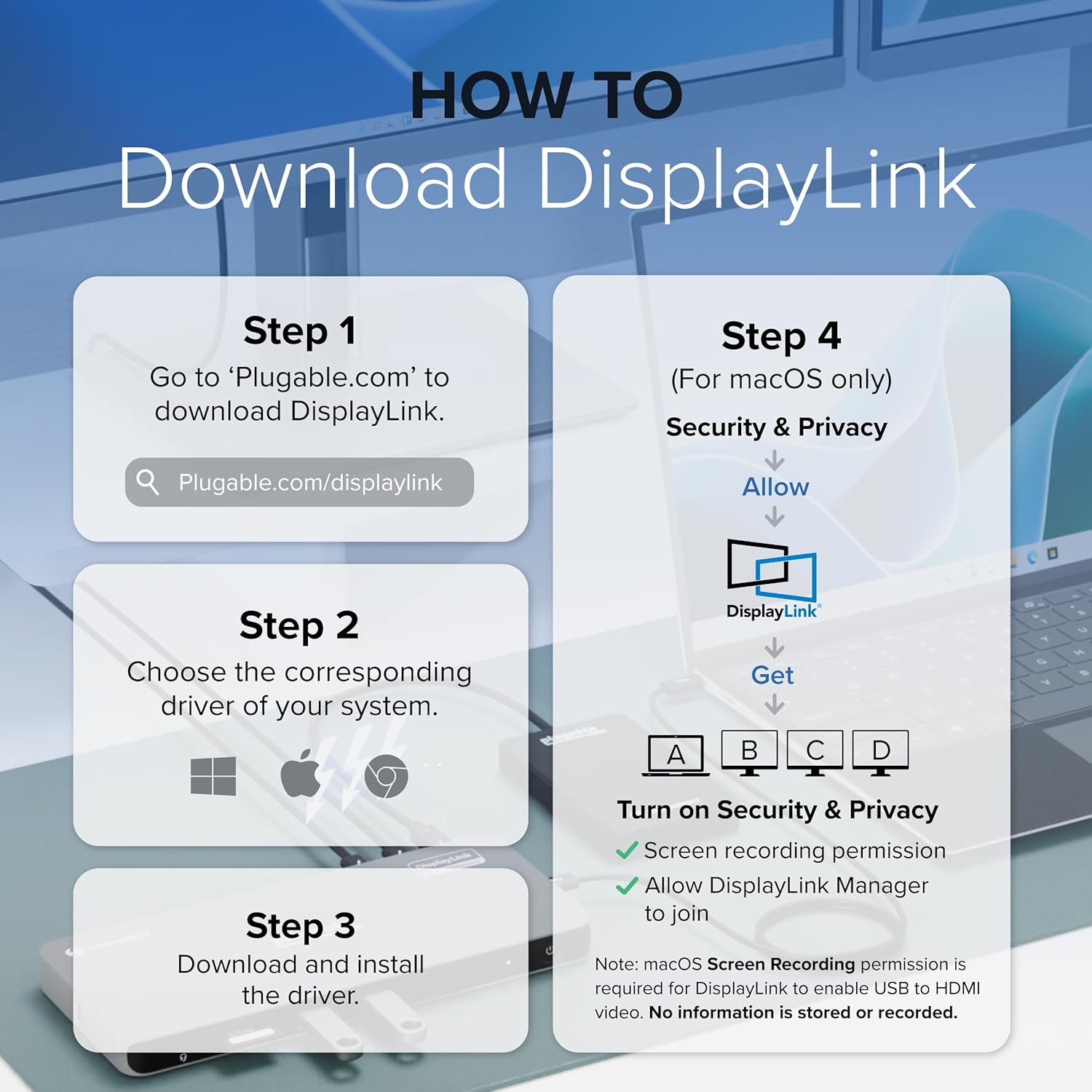 Plugable USB 3.0 and USB-C Universal Laptop Docking Station with 2 HDMI Ports for Windows, Mac (Driver Required), and ChromeOS. Gigabit Ethernet, Audio - Image 7
