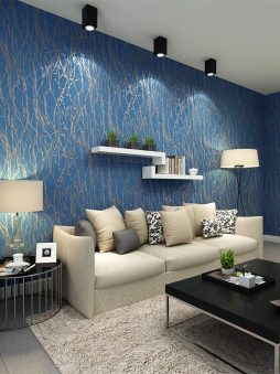 Q QIHANG Modern Minimalist Curve Striped Wallpaper Tree Patterns Non-Woven Wallpaper Roll Blue&Gray Color Non-Pasted Wall Paper 0.53m (1.73') x 10m(32.8')=5.3㎡(57 sq.ft)