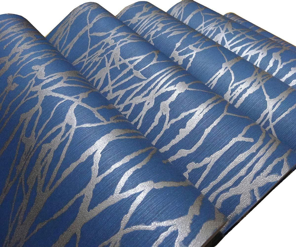 Q QIHANG Modern Minimalist Curve Striped Wallpaper Tree Patterns Non-Woven Wallpaper Roll Blue&Gray Color Non-Pasted Wall Paper 0.53m (1.73') x 10m(32.8')=5.3㎡(57 sq.ft) - Image 5