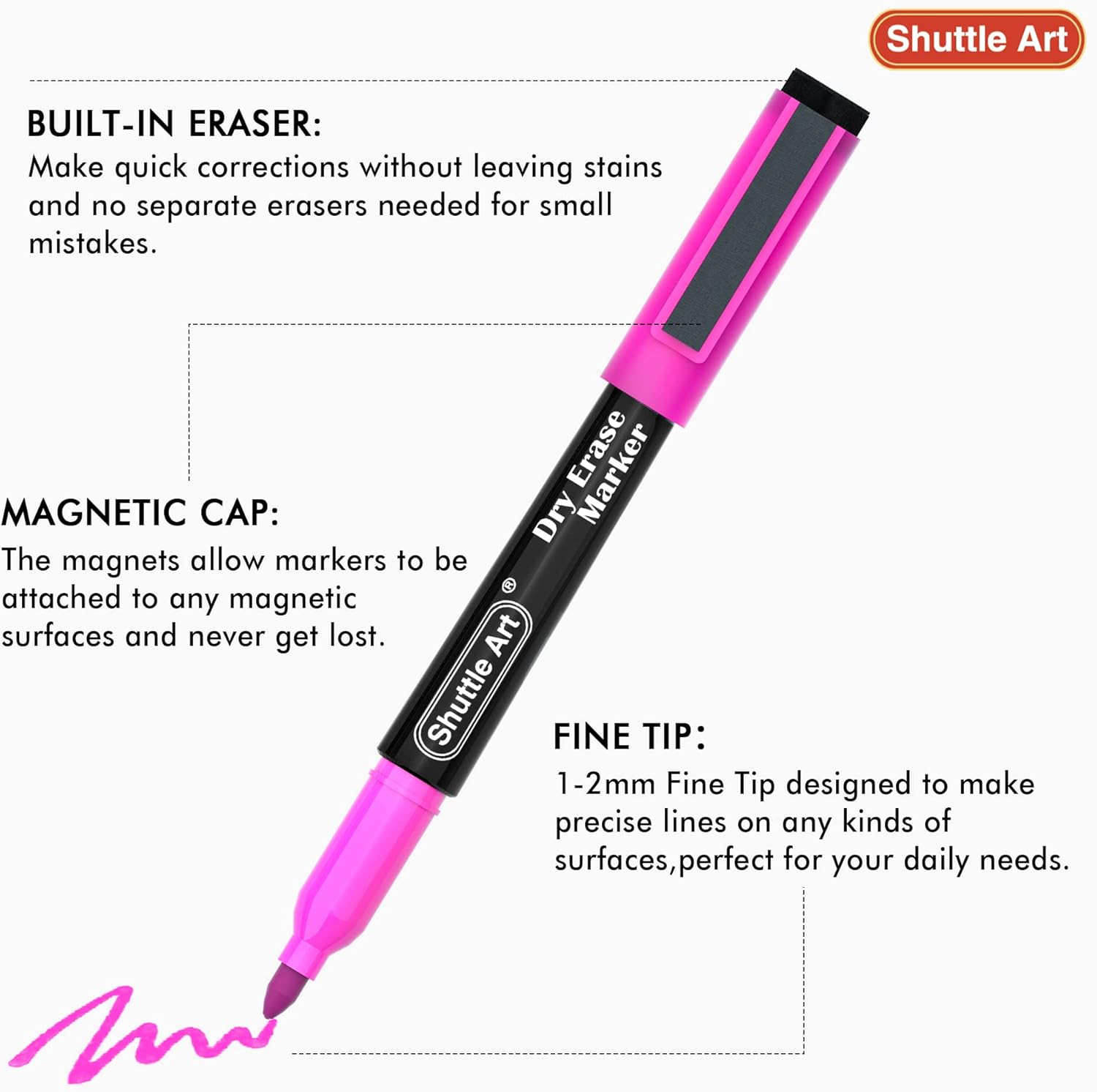 Shuttle Art Dry Erase Markers, 15 Colors Magnetic Whiteboard Markers, Fine Point, Perfect For Writing on Whiteboards, Dry-Erase Boards,Mirrors for School Office Home - Image 3