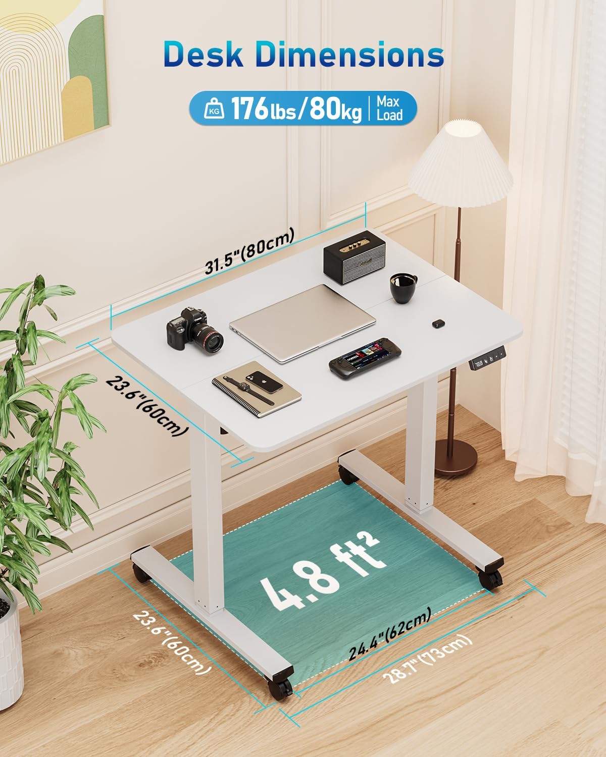 Small Height Adjustable Electric Standing Desk, 31.5" x 23.6" Sit Stand up Desk with Splice Board, Ergonomic Rising Computer Home Office Desk Table with Memory Preset, White Frame/White Top - Image 2