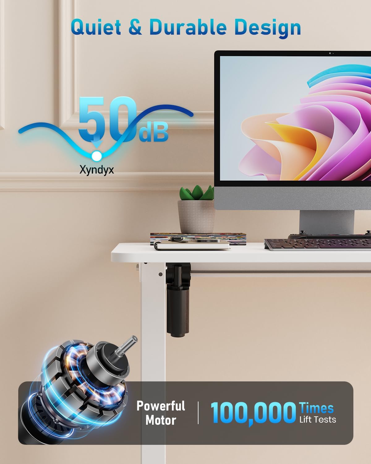 Small Height Adjustable Electric Standing Desk, 31.5" x 23.6" Sit Stand up Desk with Splice Board, Ergonomic Rising Computer Home Office Desk Table with Memory Preset, White Frame/White Top - Image 6