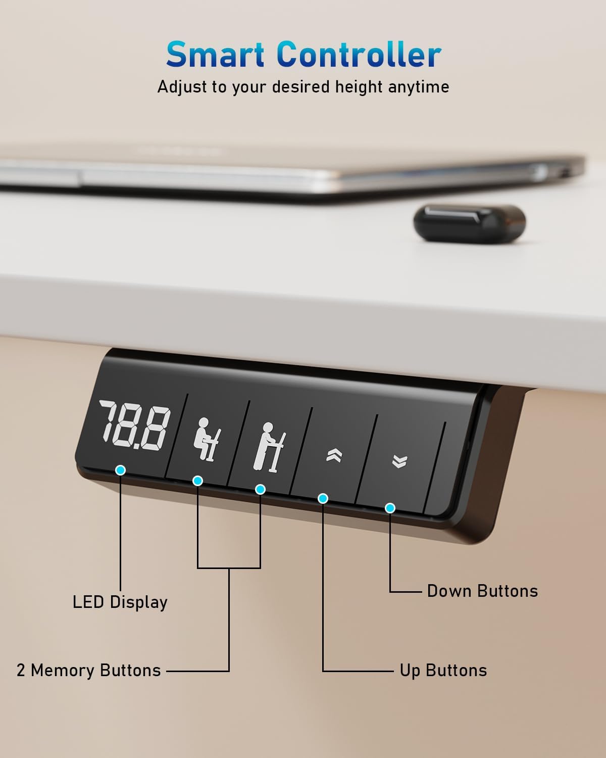 Small Height Adjustable Electric Standing Desk, 31.5" x 23.6" Sit Stand up Desk with Splice Board, Ergonomic Rising Computer Home Office Desk Table with Memory Preset, White Frame/White Top - Image 7