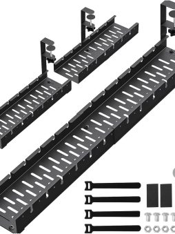 WIGAKDRU 31Inch Extendable Under Desk Cable Management Tray, Black Metal Cable Management Tray Under Desk Cord Management with Clamp, 31 Inch x 4.33 Inch