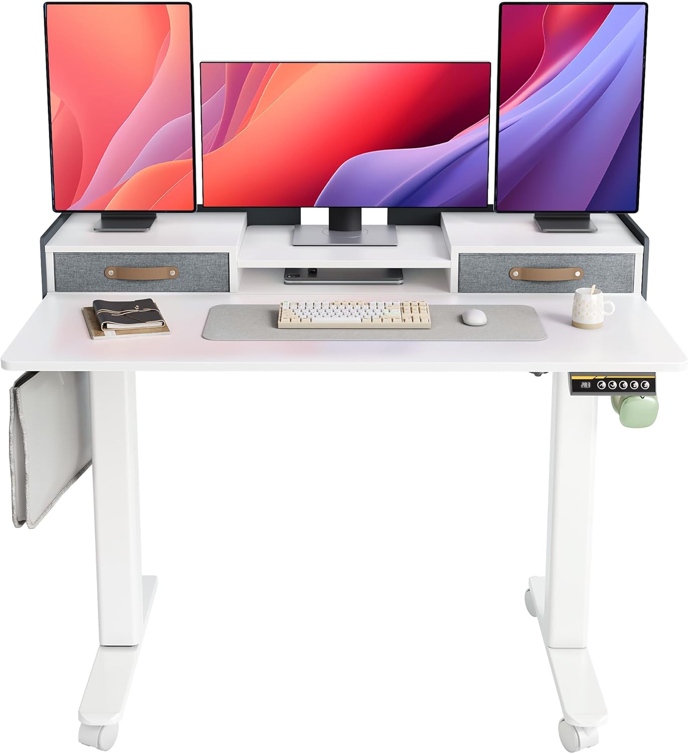 YDN Electric Standing Desk with Drawers, Adjustable Height Stand Up Desk, 48 inch Electric Sit Stand Computer Desk for Home Office, White