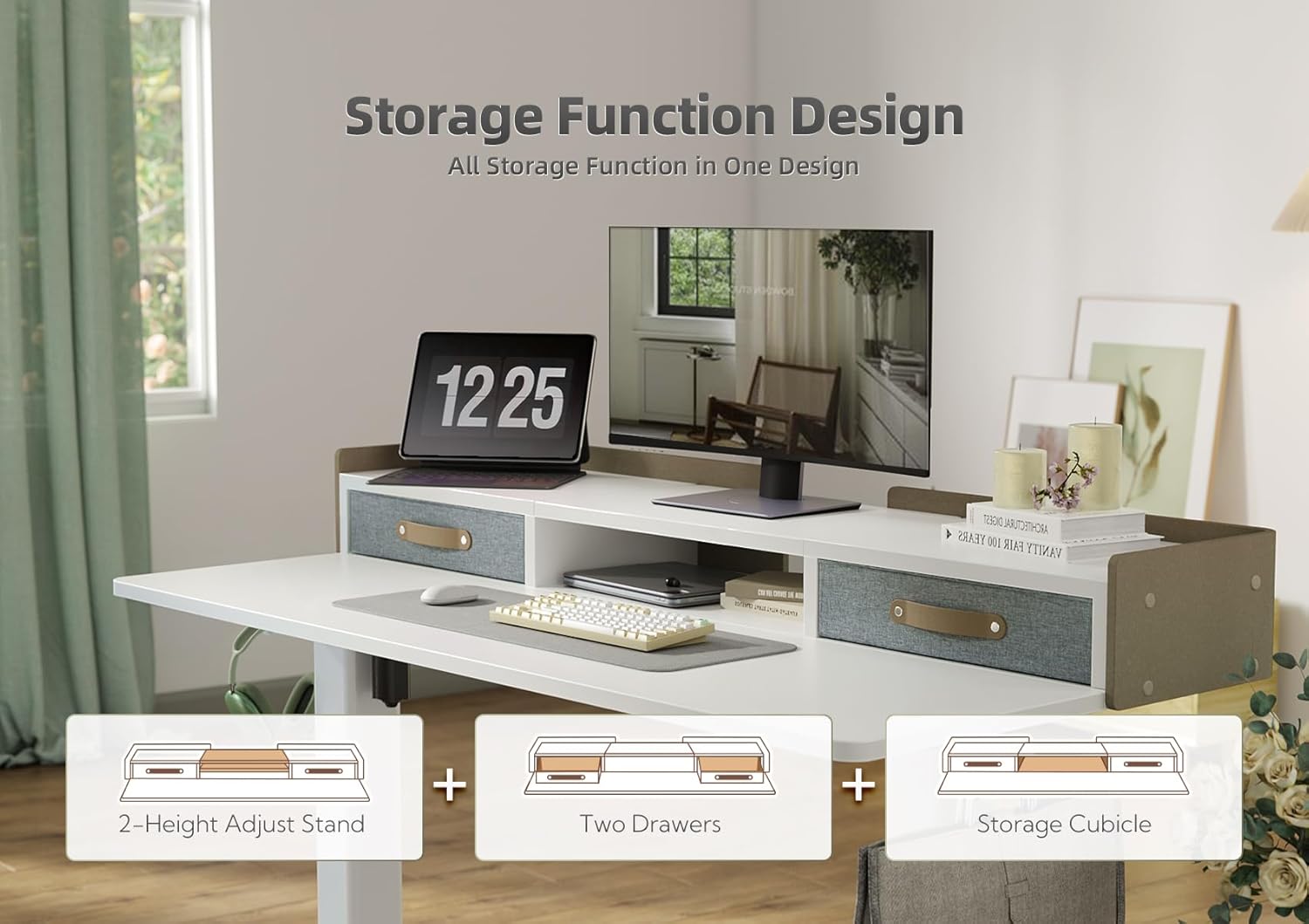 YDN Electric Standing Desk with Drawers, Adjustable Height Stand Up Desk, 48 inch Electric Sit Stand Computer Desk for Home Office, White - Image 5