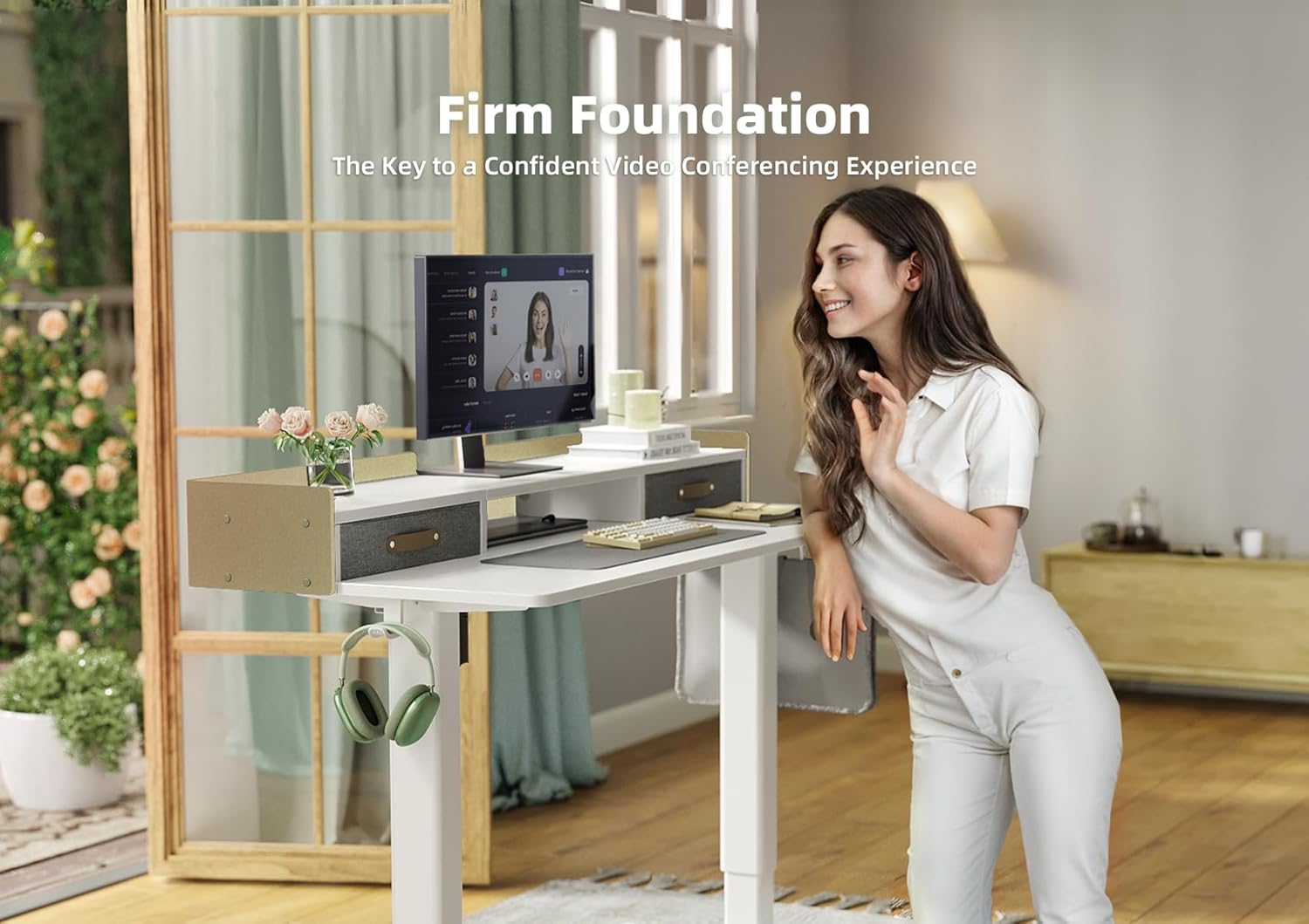 YDN Electric Standing Desk with Drawers, Adjustable Height Stand Up Desk, 48 inch Electric Sit Stand Computer Desk for Home Office, White - Image 7